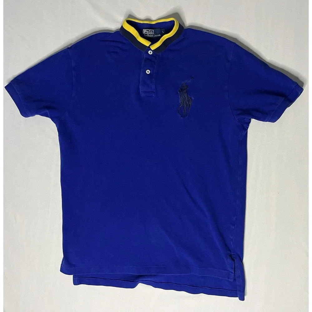Ralph Lauren Big Pony Polo Shirt Men's Size Large Blue Short Sleeve Preppy